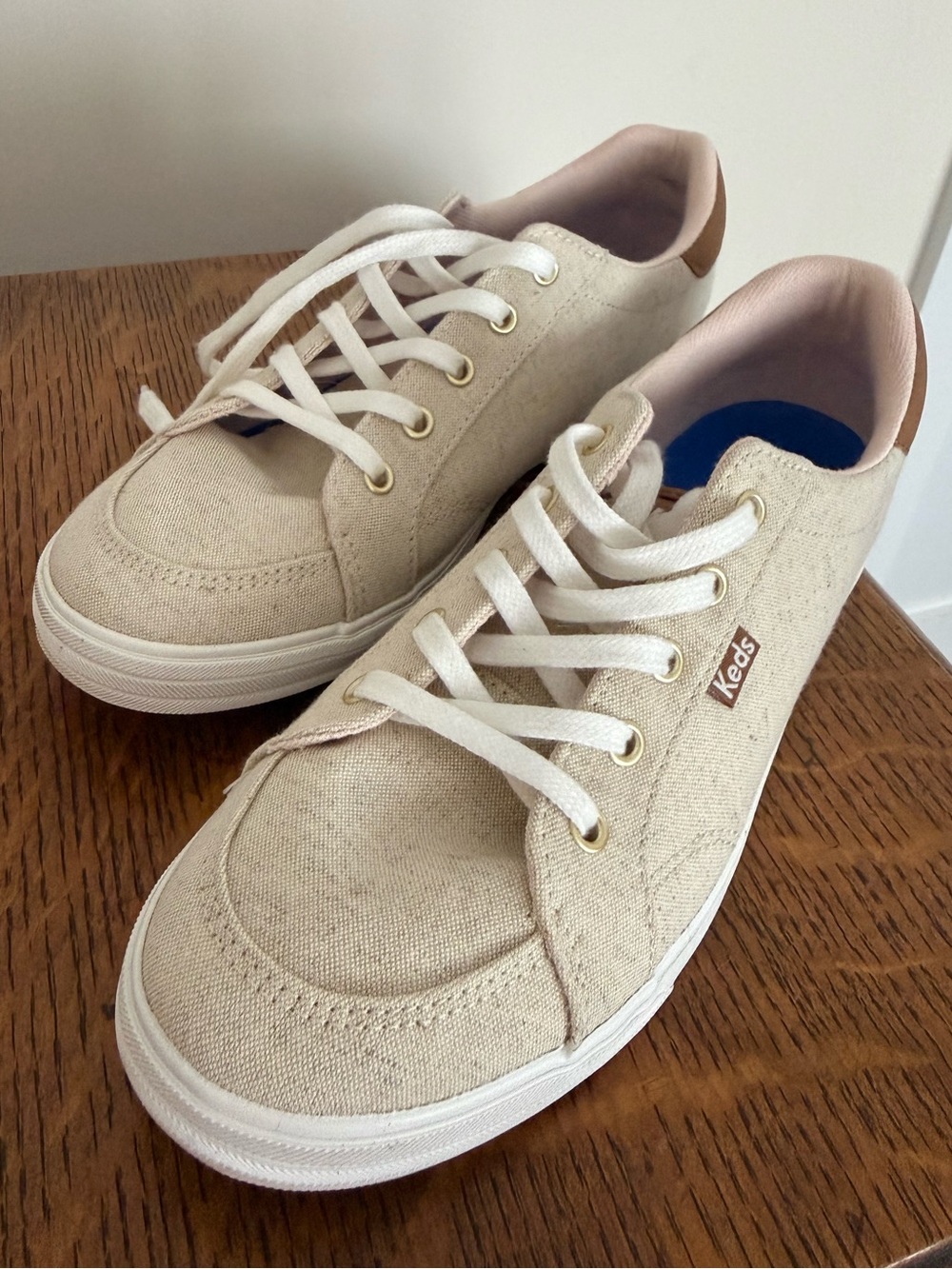 Keds Women’s Beige Canvas Low-Top Sneakers with White Laces